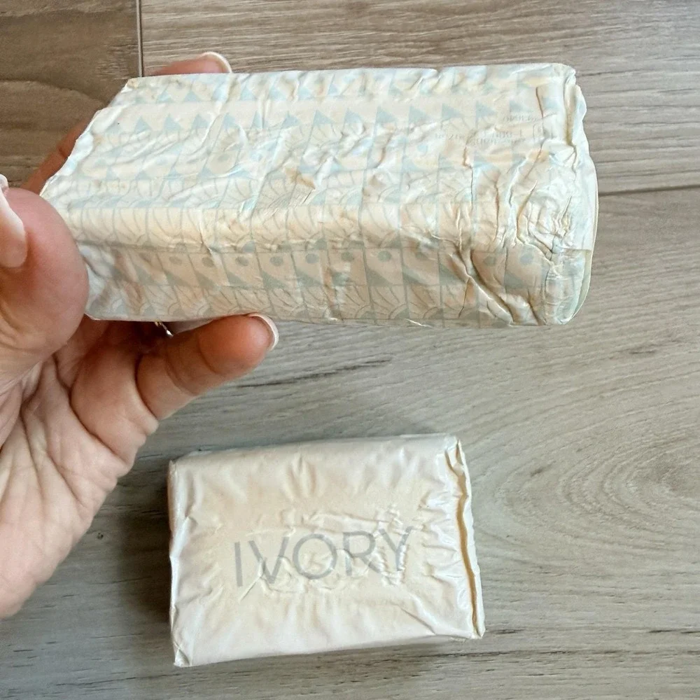 Vintage Ivory Soap Bars Set of 2 NOS White and Blue Wrapper